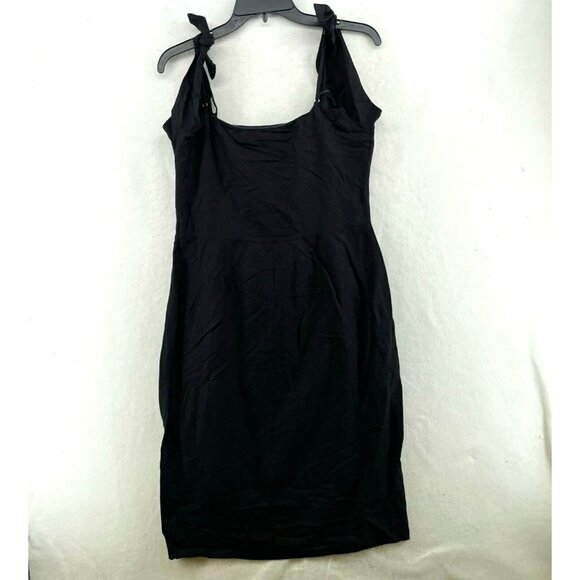 Abercrombie & Fitch Sheath Mini Dress Sz 10T Black Scoop Neck Strap Ties Linen - Picture 2 of 11